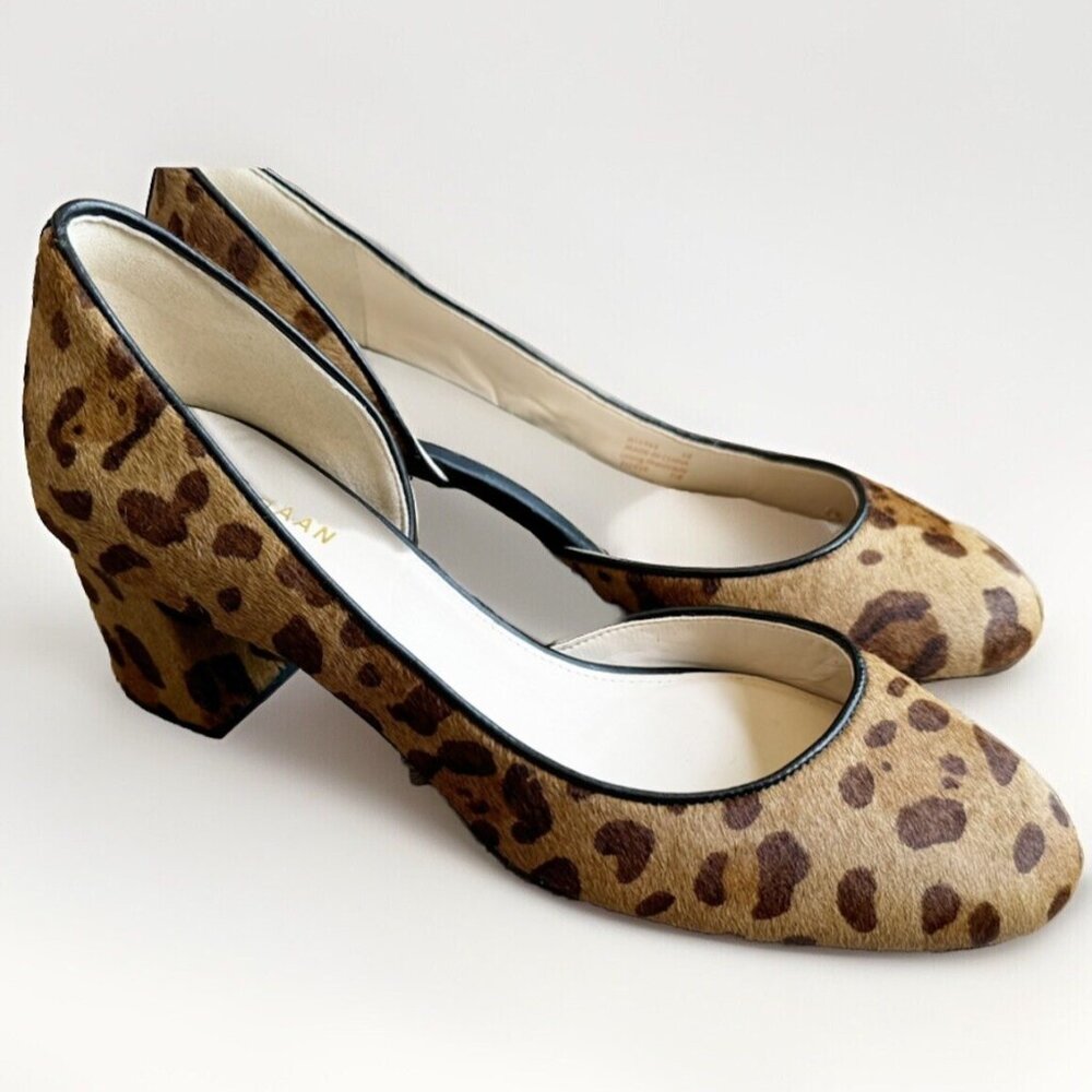 Cole Haan Women’s 6 Diana Real Fur Chunky Heel Pump Tan Cheetah Print Dressy